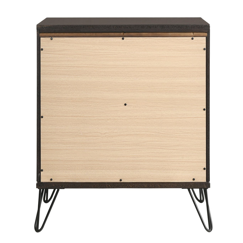English Elm Dark Merlot Two-Drawer Nightstand with Felt-Lined Top Drawer, Hairpin Iron Legs, Smooth Safety Stops B062P181329