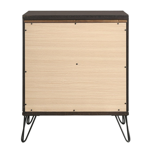 English Elm Dark Merlot Two-Drawer Nightstand with Felt-Lined Top Drawer, Hairpin Iron Legs, Smooth Safety Stops B062P181329