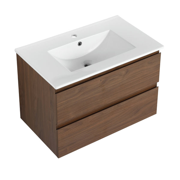 English Elm 30" Wall-Mounted Bathroom Vanity With Ceramic Sink, Soft-Close Drawers, Eco-Friendly Design & Style W999S00165