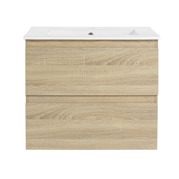 English Elm 24" Modern Wall-Mounted Bathroom Vanity With Ceramic Sink & Soft-Close Drawers For Compact Spaces W999S00167