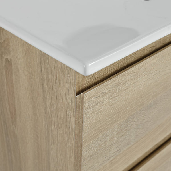 English Elm 36" Wall-Mounted Bathroom Vanity With Ceramic Sink & 2 Soft-Close Drawers For Modern Spaces W999S00169