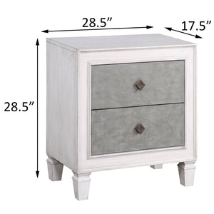 English Elm Rustic 2-Drawer Nightstand in Grey & Weathered White Finish with Felt-Lined Drawer and Safety Stop B062P181343