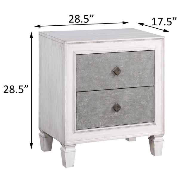 English Elm Rustic 2-Drawer Nightstand in Grey & Weathered White Finish with Felt-Lined Drawer and Safety Stop B062P181343