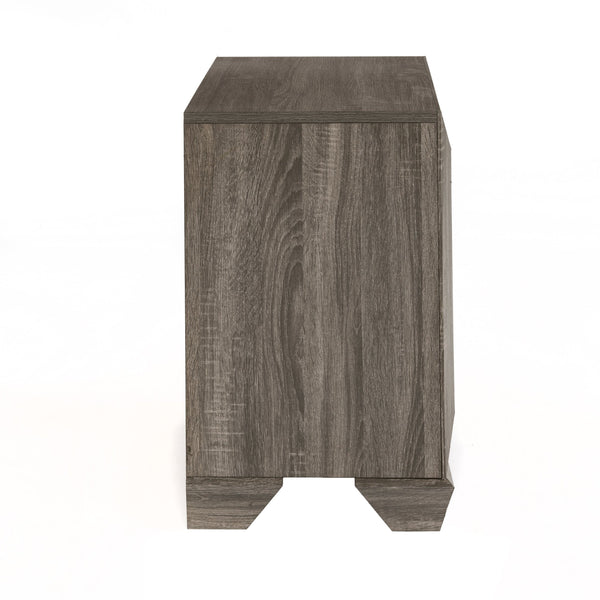 English Elm Weathered Grey Rustic 2-Drawer Nightstand with Distressed Grain Finish, Cozy Vintage Charm & Storage B062P181323