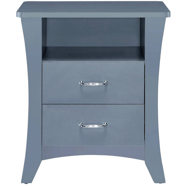 English Elm Grey Nightstand with 2 Drawers, Open Shelf, Smooth Metal Glides, Safety Stops, Elegant Grey Finish B062P181339