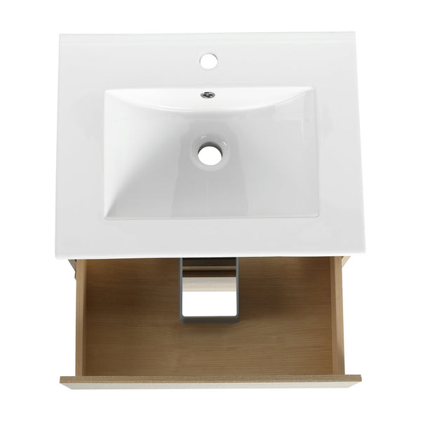 English Elm 24" Modern Wall-Mounted Bathroom Vanity With Ceramic Sink & Soft-Close Drawers For Compact Spaces W999S00167