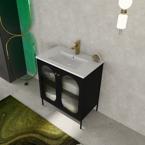 English Elm 30 Inch Freestanding Bathroom Vanity With Durable Ceramic Sink & Customizable Storage Solutions W999S00163
