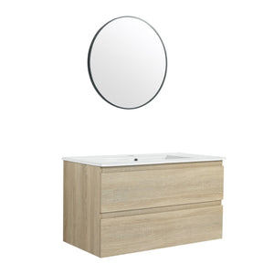 English Elm 36" Wall-Mounted Bathroom Vanity With Ceramic Sink & 2 Soft-Close Drawers For Modern Spaces W999S00169