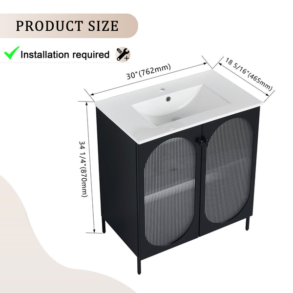English Elm 30 Inch Freestanding Bathroom Vanity With Durable Ceramic Sink & Customizable Storage Solutions W999S00163