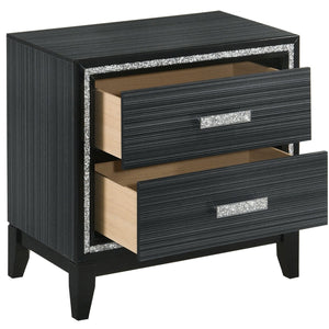 English Elm Weathered Black Two-Drawer Nightstand with Glam Accents, Smooth-Stop Drawers & Generous Storage B062P181333