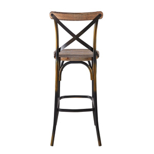 English Elm Antique Metal X-Back Bar Stool with Oak Slats, Splayed Legs and Footrest for Rustic Kitchen Counter Copper B062P181305