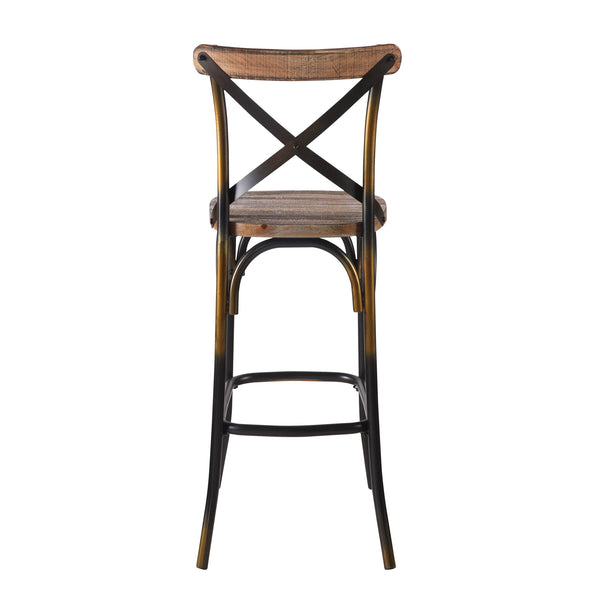 English Elm Antique Metal X-Back Bar Stool with Oak Slats, Splayed Legs and Footrest for Rustic Kitchen Counter Copper B062P181305