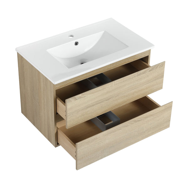 English Elm 30" Modern Wall-Mounted Bathroom Vanity With Durable Ceramic Sink & Soft-Close Drawers For Style W999S00168