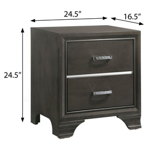 English Elm Grey Glam Mirror Inlay 2-Drawer Nightstand with Soft-Close Safety Stops and Ample Bedside Storage B062P181324
