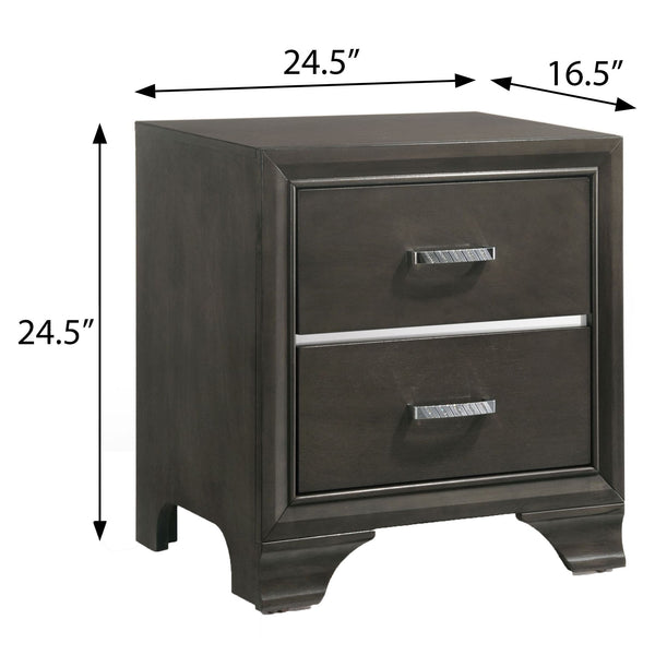 English Elm Grey Glam Mirror Inlay 2-Drawer Nightstand with Soft-Close Safety Stops and Ample Bedside Storage B062P181324