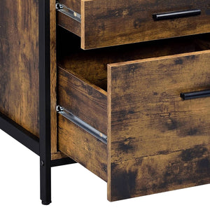English Elm Rustic Oak and Black 2-Drawer Nightstand with Open Shelf, Metal Cube Legs, Modern Farmhouse Storage B062P181319
