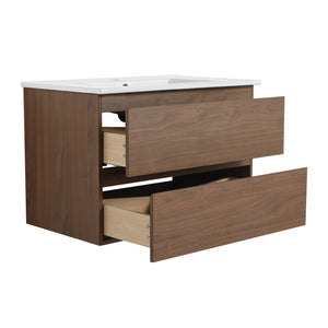 English Elm 30" Wall-Mounted Bathroom Vanity With Ceramic Sink, Soft-Close Drawers, Eco-Friendly Design & Style W999S00165