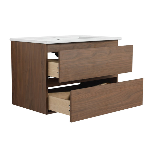 English Elm 30" Wall-Mounted Bathroom Vanity With Ceramic Sink, Soft-Close Drawers, Eco-Friendly Design & Style W999S00165