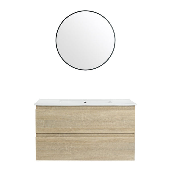 English Elm 36" Wall-Mounted Bathroom Vanity With Ceramic Sink & 2 Soft-Close Drawers For Modern Spaces W999S00169