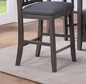 English Elm Set of 2pc Gray Counter Height Chairs with Upholstered Cushions, Nailhead Trim, Solid Wood, 24" Seat Height B011P182981