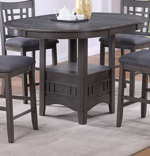 English Elm Dining Round Counter Height Table with Leaf, Solid Wood Gray Finish, Storage Shelf, Seats 4 B011P182982
