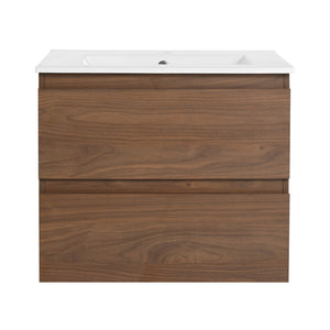 English Elm 24" Wall-Mounted Bathroom Vanity With Ceramic Sink, Soft-Close Drawers, Perfect For Small Spaces W999S00164