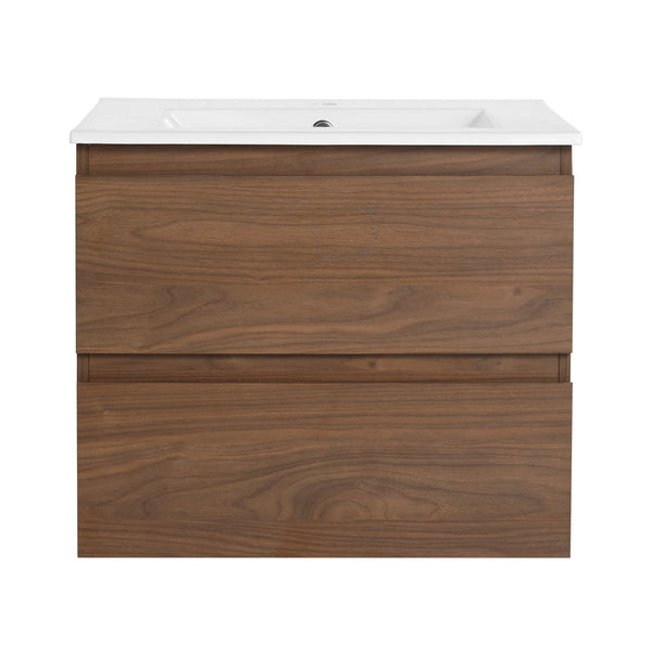 English Elm 24" Wall-Mounted Bathroom Vanity With Ceramic Sink, Soft-Close Drawers, Perfect For Small Spaces W999S00164