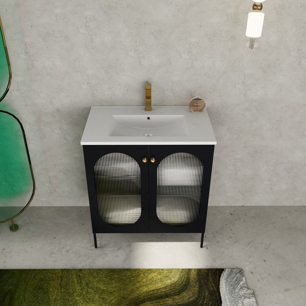 English Elm 30 Inch Freestanding Bathroom Vanity With Durable Ceramic Sink & Customizable Storage Solutions W999S00163