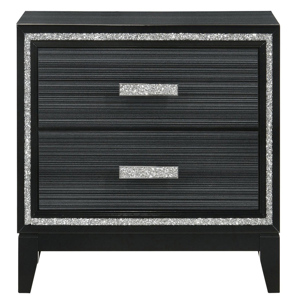 English Elm Weathered Black Two-Drawer Nightstand with Glam Accents, Smooth-Stop Drawers & Generous Storage B062P181333
