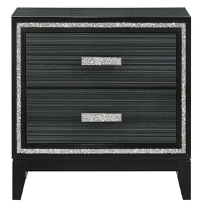 English Elm Weathered Black Two-Drawer Nightstand with Glam Accents, Smooth-Stop Drawers & Generous Storage B062P181333