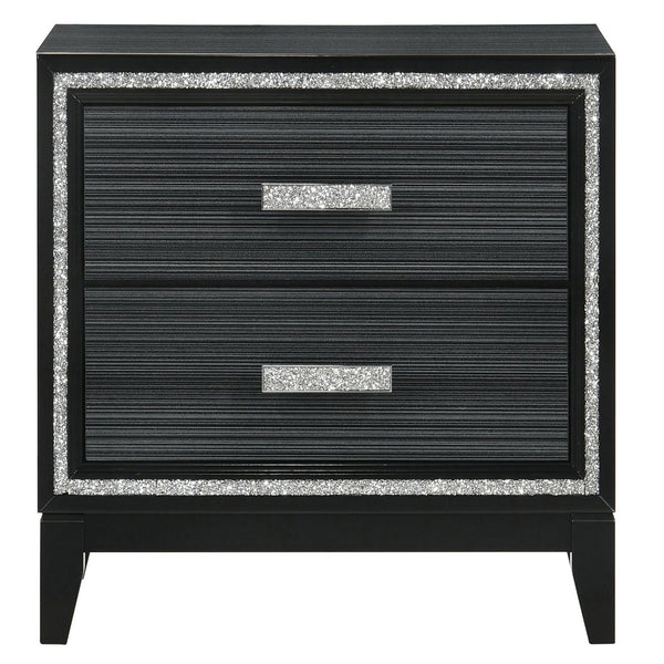 English Elm Weathered Black Two-Drawer Nightstand with Glam Accents, Smooth-Stop Drawers & Generous Storage B062P181333