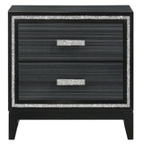 Modern Glam 2-Drawer Nightstand with Safety Stop Mechanism, Weathered Black Finish - 28.50 x 17.50 x 26.50