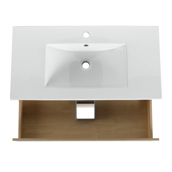 English Elm 36" Wall-Mounted Bathroom Vanity With Ceramic Sink & 2 Soft-Close Drawers For Modern Spaces W999S00169