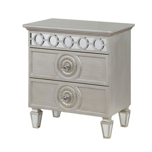 English Elm Silver Glam Mirrored 2-Drawer Nightstand with Elegant Inlay Trim, Spacious Storage & Chic Shine B062P181345
