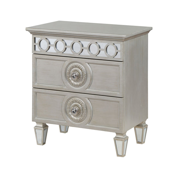 English Elm Silver Glam Mirrored 2-Drawer Nightstand with Elegant Inlay Trim, Spacious Storage & Chic Shine B062P181345