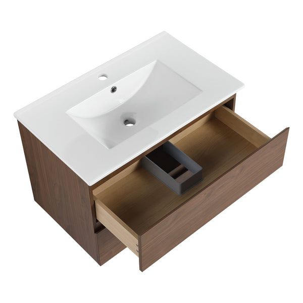 English Elm 30" Wall-Mounted Bathroom Vanity With Ceramic Sink, Soft-Close Drawers, Eco-Friendly Design & Style W999S00165