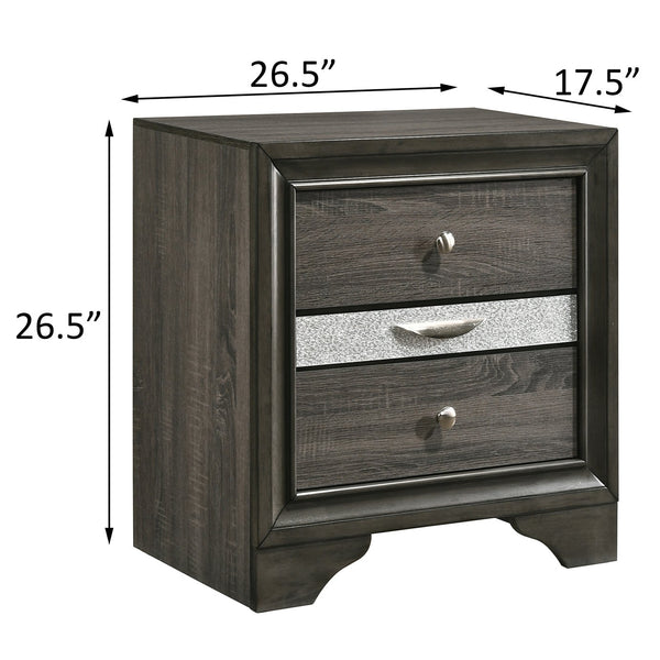 English Elm Grey 3-Drawer Nightstand with Felt-Lined Jewelry Drawer, Modern Grey Finish, Secure Clutter-Free Storage B062P181322