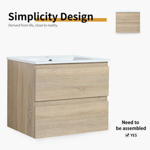 English Elm 24" Modern Wall-Mounted Bathroom Vanity With Ceramic Sink & Soft-Close Drawers For Compact Spaces W999S00167