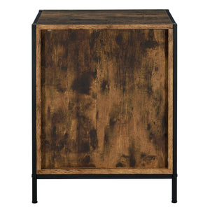 English Elm Rustic Oak and Black 2-Drawer Nightstand with Open Shelf, Metal Cube Legs, Modern Farmhouse Storage B062P181319