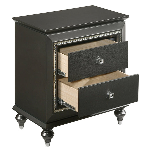 English Elm Metallic Grey Nightstand with Crystal Trim, 2 Spacious Drawers, Safety Stops, Glam Transitional Style B062P181327