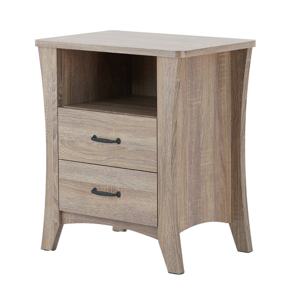 English Elm Rustic Nightstand with 2 Drawers & Open Shelf, Smooth Metal Glides, Safety Stops, Manual Close — Durable Rustic Natural Design B062P181338