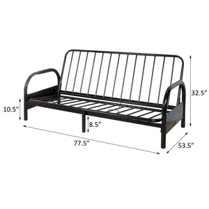 English Elm Black Adjustable Futon Frame with Sleek Metal Armrests, Convertible L-Shape to Lay-Flat, Sturdy Modern Design B062P181350