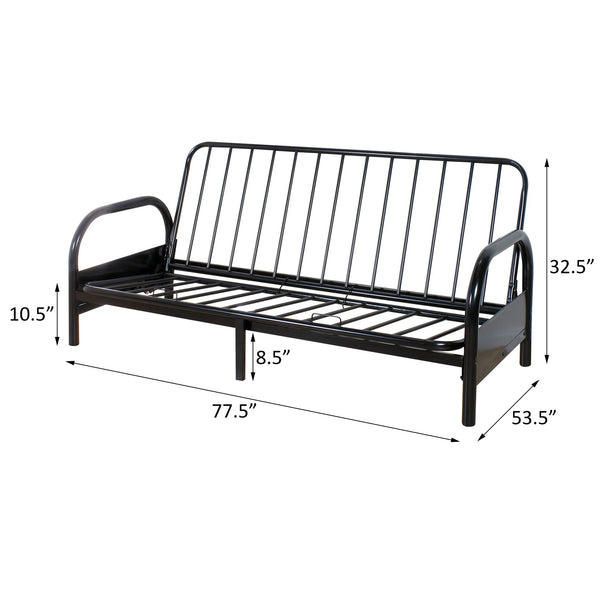 English Elm Black Adjustable Futon Frame with Sleek Metal Armrests, Convertible L-Shape to Lay-Flat, Sturdy Modern Design B062P181350