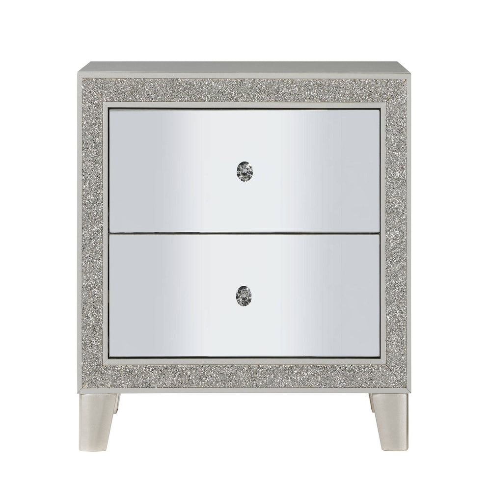 English Elm Champagne Mirrored 2-Drawer Nightstand with Felt-Lined Top Drawer, Glamorous Champagne Finish and Acrylic Accents B062P181340