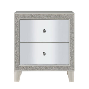 English Elm Champagne Mirrored 2-Drawer Nightstand with Felt-Lined Top Drawer, Glamorous Champagne Finish and Acrylic Accents B062P181340
