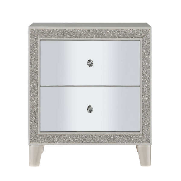 English Elm Champagne Mirrored 2-Drawer Nightstand with Felt-Lined Top Drawer, Glamorous Champagne Finish and Acrylic Accents B062P181340
