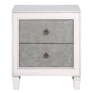 English Elm Rustic 2-Drawer Nightstand in Grey & Weathered White Finish with Felt-Lined Drawer and Safety Stop B062P181343