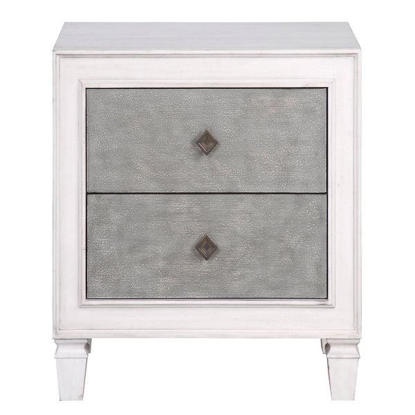 English Elm Rustic 2-Drawer Nightstand in Grey & Weathered White Finish with Felt-Lined Drawer and Safety Stop B062P181343