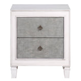 Farmhouse Chic 2-Drawer Nightstand in Rustic Grey & White, Felt-Lined Top Drawer