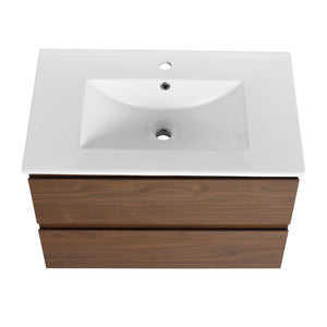 English Elm 30" Wall-Mounted Bathroom Vanity With Ceramic Sink, Soft-Close Drawers, Eco-Friendly Design & Style W999S00165